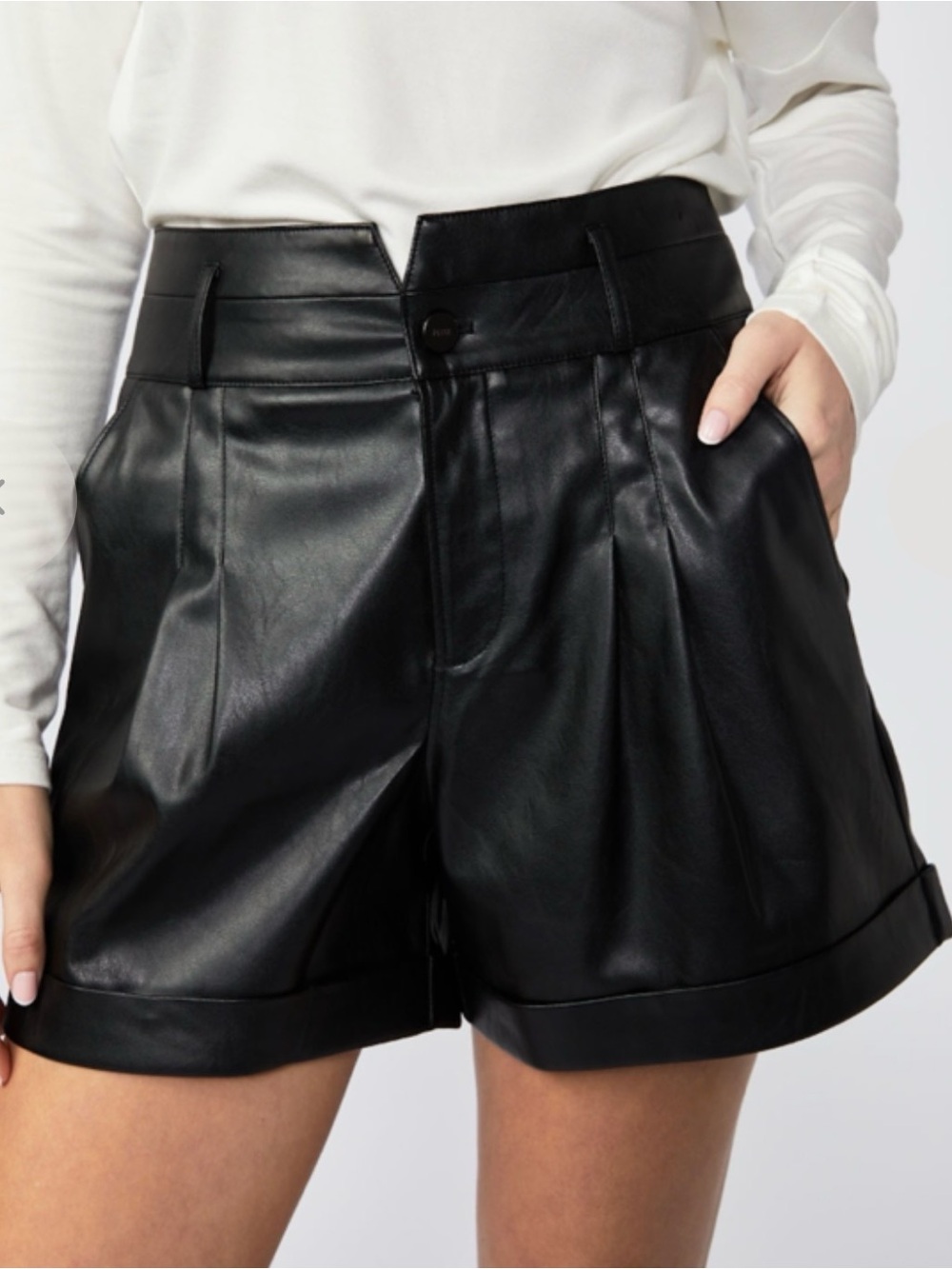 PAIGE Blanka Black Vegan Leather High Waisted  Cuffed Shorts Size 4 $179 NWT